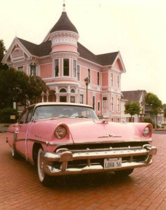 Pink Victorian and 1950's Car