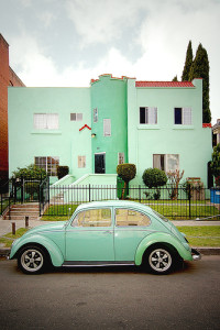 Seafoam Green Bug and Building